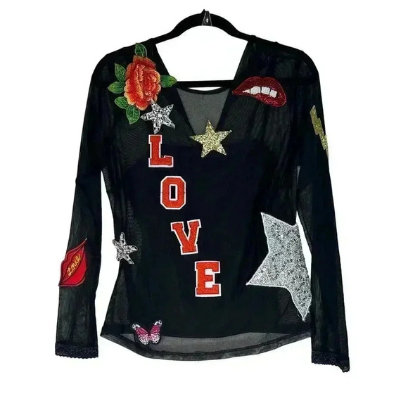 NWT Alexia Admor Women’s Small Decorative Mesh Top with Black Cami - Picture 3 of 8